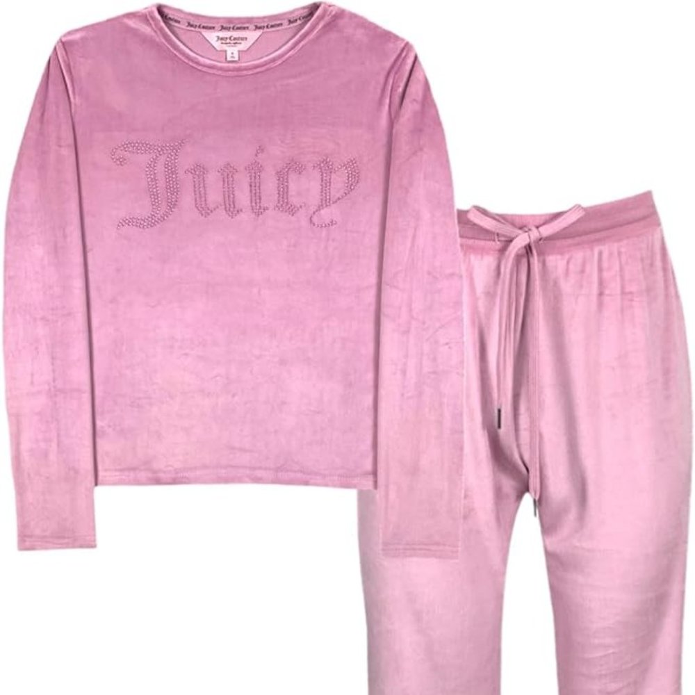 NEW! Juicy Couture Velvet Fleece Long Sleeve Shirt and Pants Pajama Set
